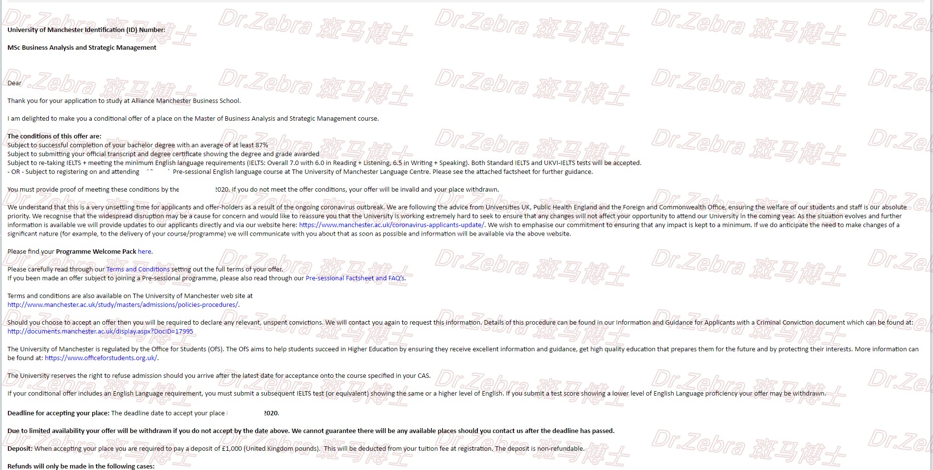 斑马博士、斑马博士留学中心、曼彻斯特大学、 University of Manchester 、MSc Business Analysis and Strategic Management 、商业分析和战略管理硕士