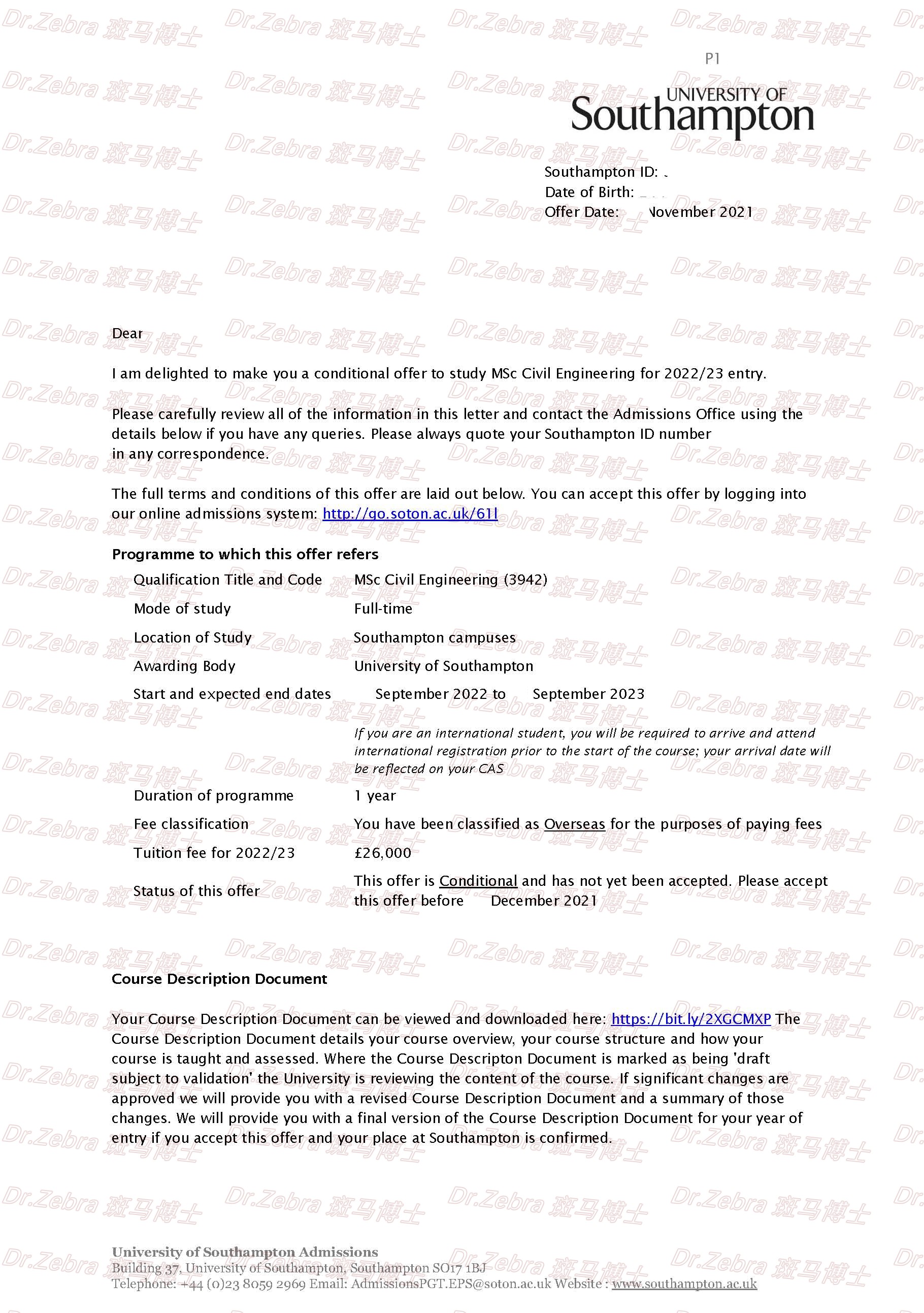斑马博士、斑马博士留学中心、南安普顿大学、 University of Southampton 、Msc Civil Engineering、土木工程硕士