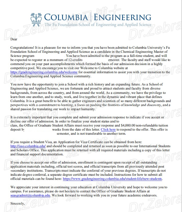 斑马博士、Columbia University 、Master of Science Chemical Engineering、 哥伦比亚大学、化学工程硕士 斑马博士、Columbia University 、Master of Science Chemical Engineering、 哥伦比亚大学、化学工程硕士