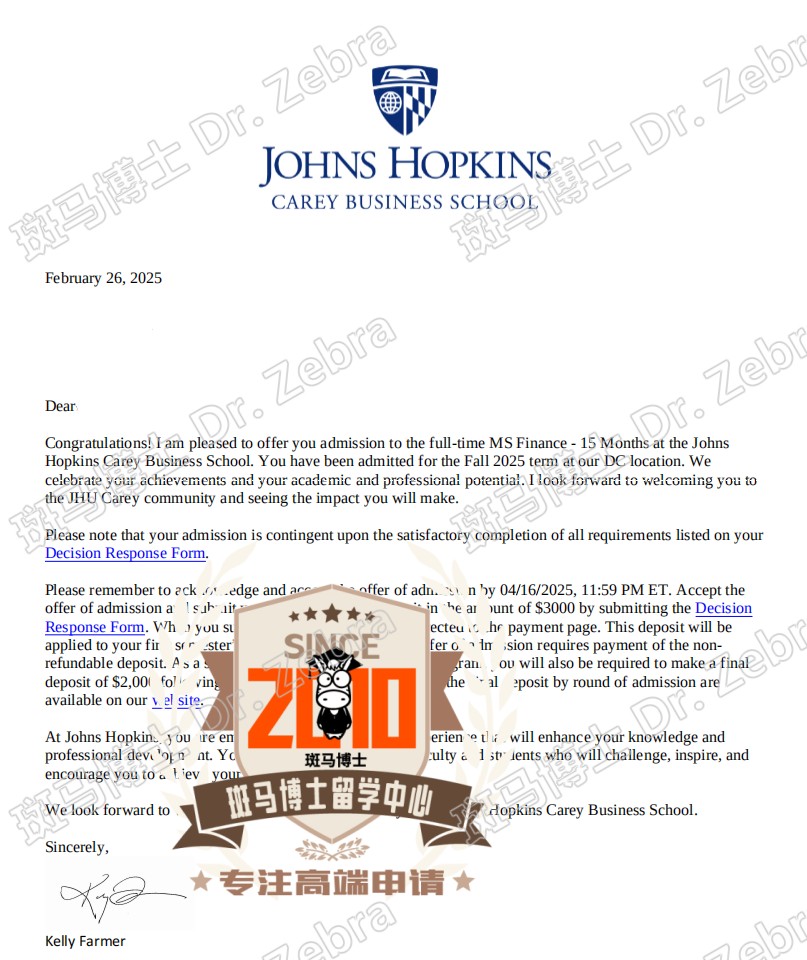 斑马博士，斑马博士留学中心，Johns Hopkins University（JHU），MS in Finance ，约翰霍普金斯大学，金融硕士