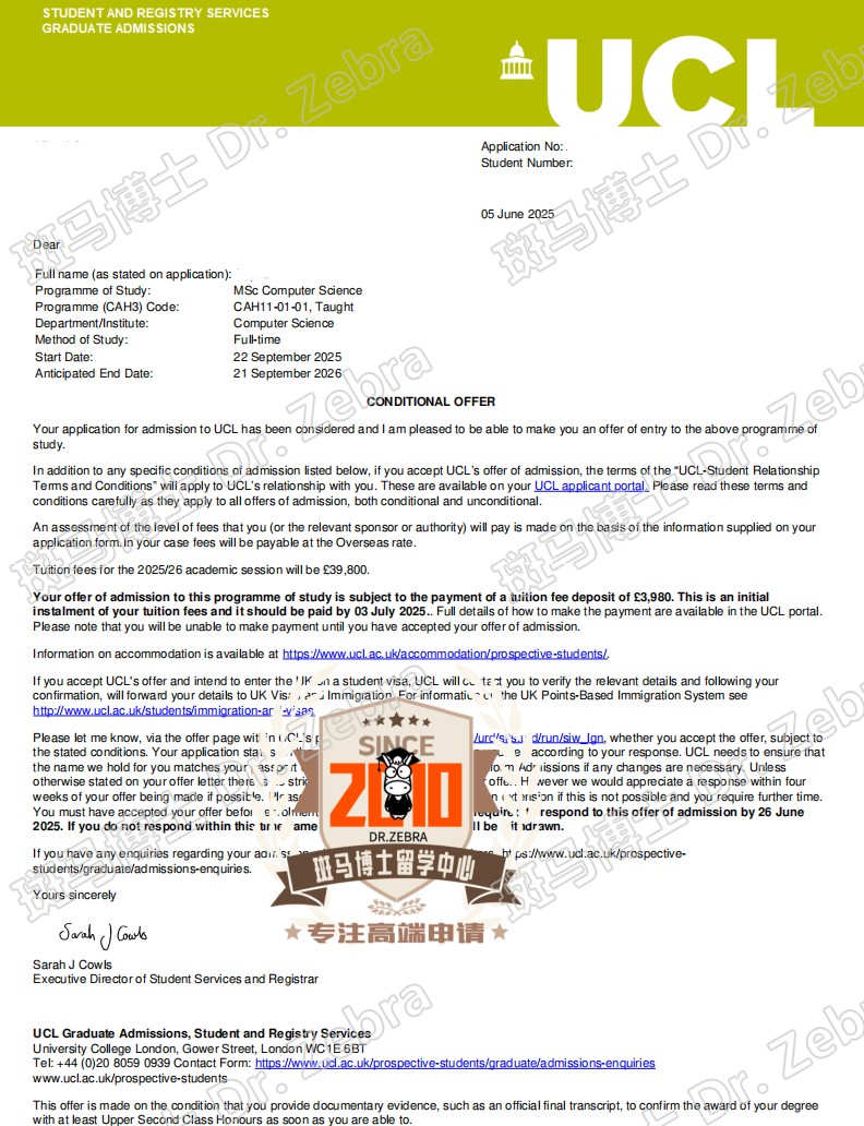 斑马博士，斑马博士留学中心，伦敦大学学院，University College London（UCL），MSc Computer Science，计算机科学硕士