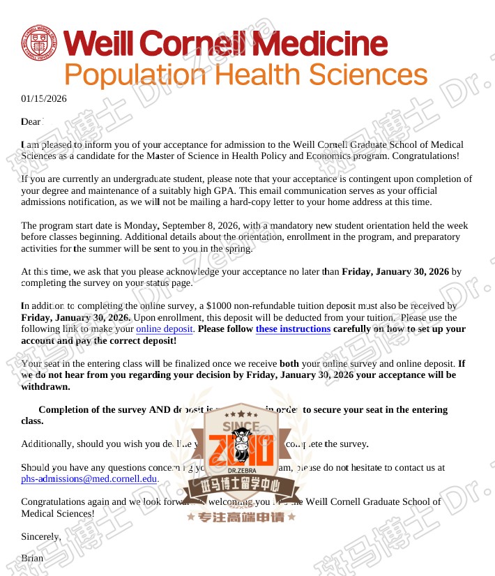Cornell University M.S in Health Policy and Economics硕士录取！