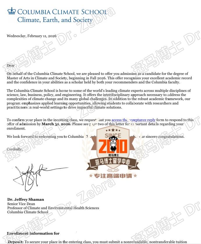 Columbia University Master of Arts in Climate and Society硕士录取！