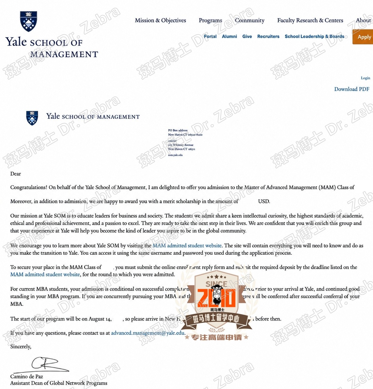 Yale University Master of Advanced Management（MAM）硕士录取！